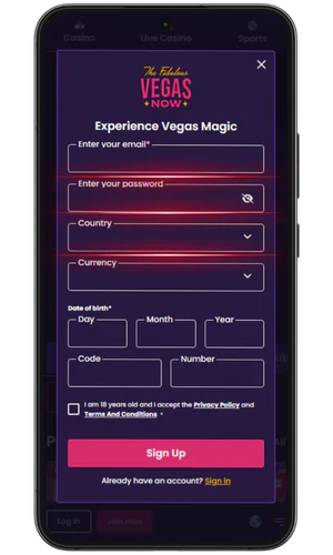 Entering personal data VegasNow