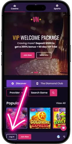 Vegas Now Log In button