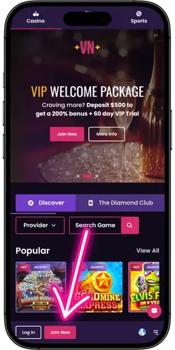 VegasNow sign-up button